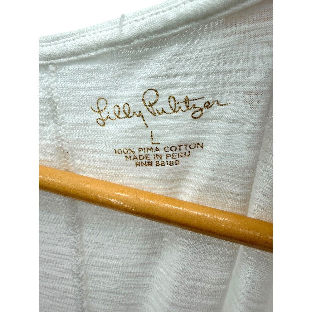 Lilly Pulitzer Loves Nantucket Colie V-Neck Tee Top White Pima Cotton Large - Picture 3 of 4
